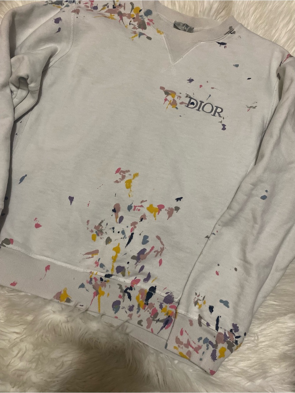 Dior White Paint-Splatter Logo Sweatshirt- Medium - Picture 3 of 12
